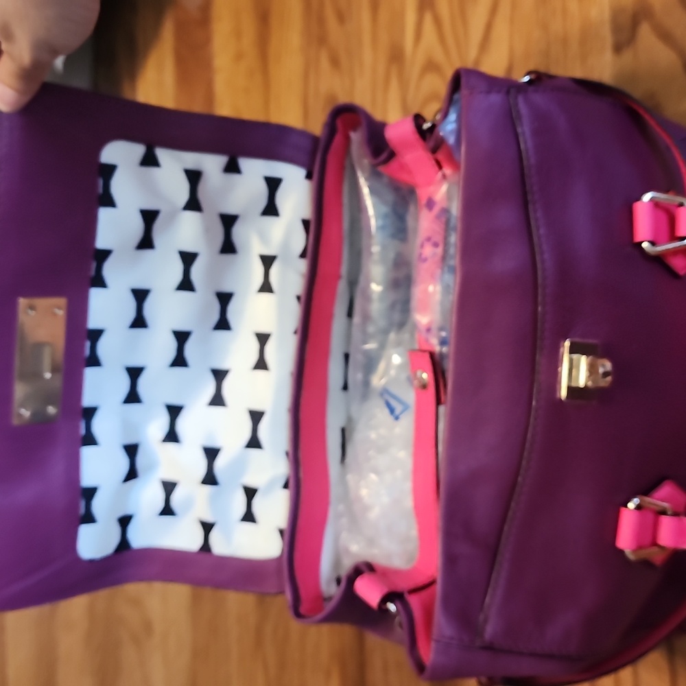 Like New Kate Spade Purple and Barbie Pink Satchel Crossbody Leather Bag - Picture 5 of 17